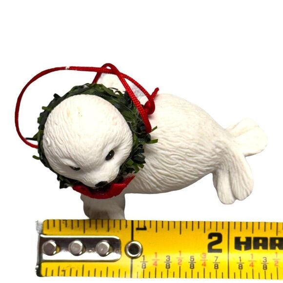 Hallmark Polar Bear & Merry Sea Lion Seal Holiday Ornament Set Lot of 2 White - Picture 4 of 11